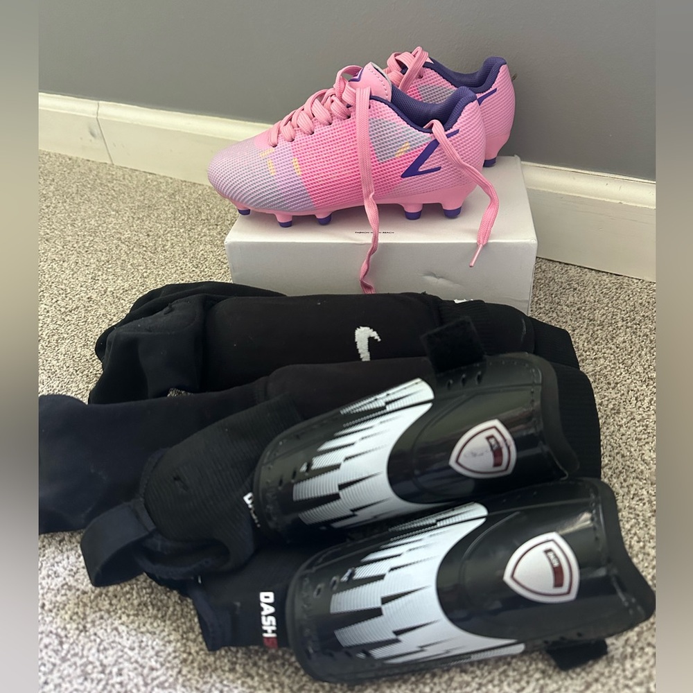 Soccer cleats and shin guard bundle